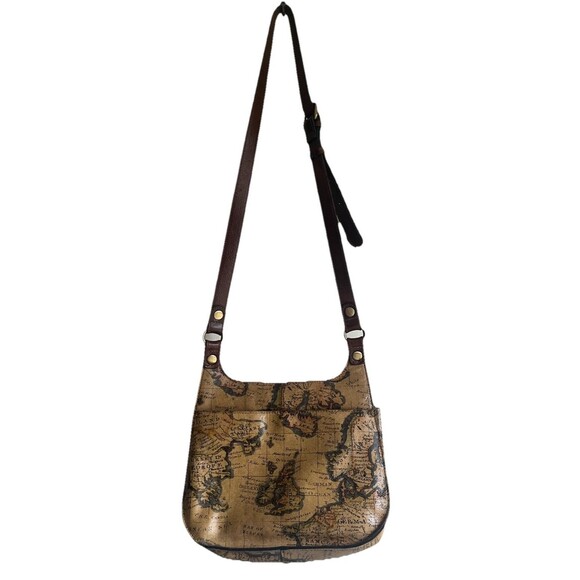 Patricia Nash Saddle Bag Tan European Map London Genuine Leather Crossbody Purse - Picture 13 of 16